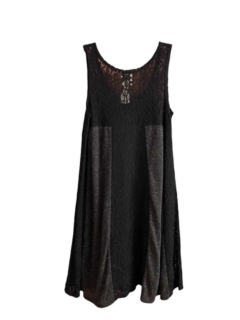 Be Made in USA Black Charcoal Gray Sleeveless Lace Knit Swing Dress NWT Sz Small - Picture 3 of 13